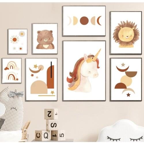 Adorable Unicorn Lion Bear Rainbow Wall Art Canvas Painting Nordic Posters And Prints Wall Pictures Kids Room Simplicity Decor