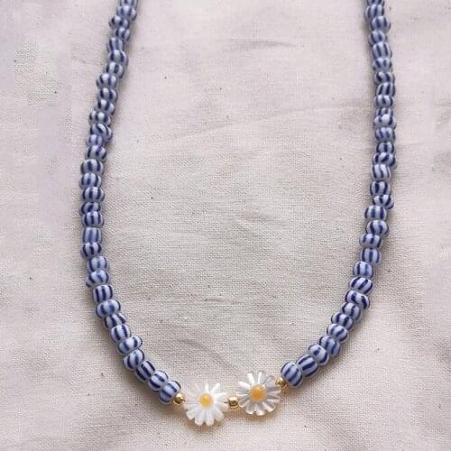 Bohemian Blue seed bead daisy Flower shell accessories Necklace for Woman High Quality Fashion Choker Accessories Trend
