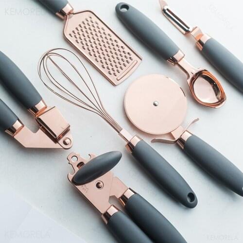 7PC Rose Gold Garlic Press Pizza Cutter Kitchen Gadget Set Can Opener Potato Cooking High-End Kitchenware Kitchen Accessories