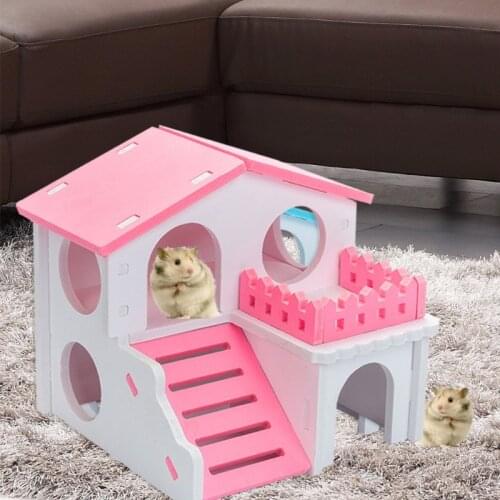 Simple Wooden House Nesting Habitat Small Animals Color Play Hut Villa Chew Toys Pet Supplies