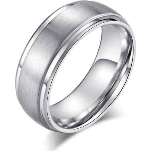 Simple Stainless Steel Rings for Men Boy 8MM Width Black Silver Color Brushed Ring Anniversary Wedding Jewelry