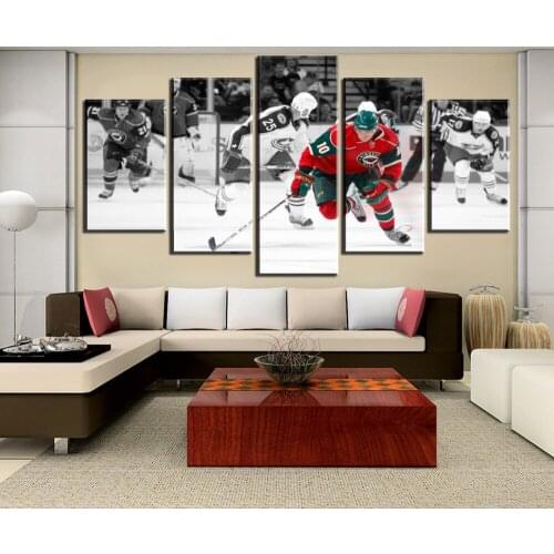 Framework 5 Piece HD Print Ice Hockey Sport Attack Figure Poster Paintings on Canvas Wall Art for Home Decorations Wall Decor