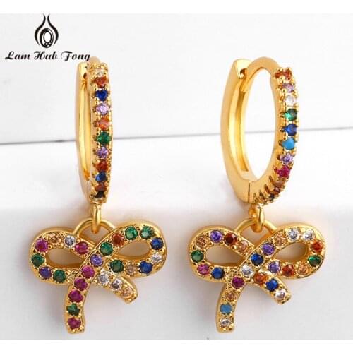 Bow Heart Hoop Earrings with Colorful Cubic Zirconia Ladies Temperament Party Earrings Fashion Ear Jewelry Gift for Women 2021