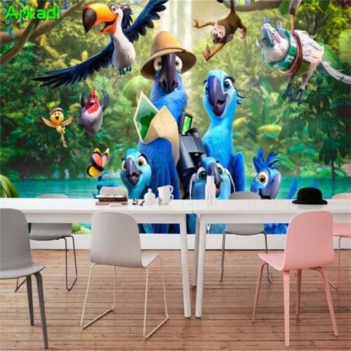 Happy childhood blue parrot photo wallpaper HD mural living room sofa background wall decoration modern children animated woods