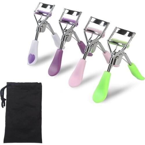 Wide Angle Portable Natural Curling Eyelash Curler Plastic Silicone Handle with Eyelash Comb
