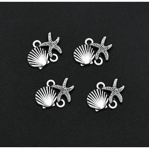 20PCS/Lots 13x17mm Antique Silver Plated Seashell Starfish Connector Marine Life Charm For Handmade Making DIY Findings Jewelry