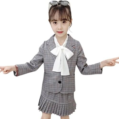 Girls Suit Set Plaid Jacket + Skirt Teenage Girls Clothing Casual Style Girls Sets Clothing Spring Autumn Kids Tracksuit