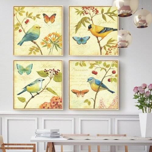 Vintage Flower Bird Letter Canvas Poster Nordic Wall Art Print Picture for Living Room Bedroom Retro Home Decor Painting