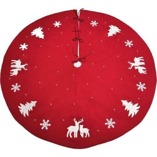 122cm 3D pearl Christmas Tree Skirt Floral Print Knitted Tree Skirt Christmas Decorations for Home Office Red