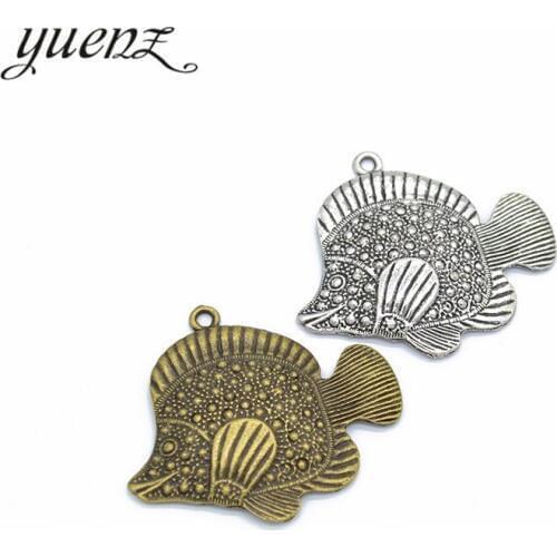 YuenZ 2 pcs 2 color Antique Silver color fish Charms Zinc Alloy necklace,earring bracelet jewelry DIY handmade 45*39mm D771