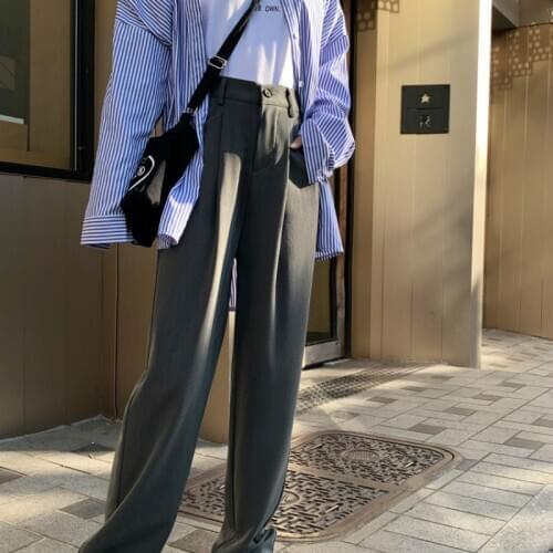 Women Suit Pants Spring Office Lady Long Trousers 2021 New Autumn Solid Loose High Waist Pant Vestodo Female Pants