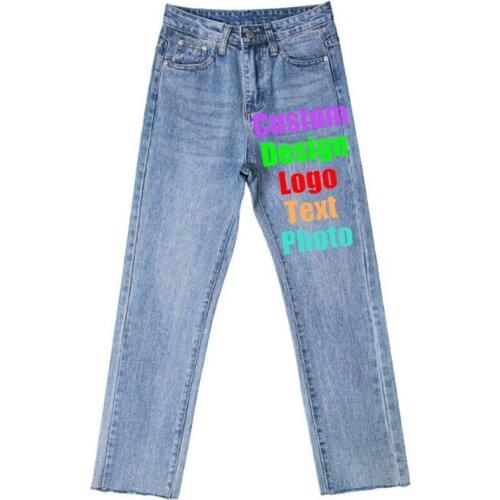 Customized Pictures Spring New Jeans Womens Straight Ankle Jeans Small Fresh Light Blue Pants
