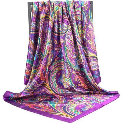 90X90CM Scarves Women Print Hair Neck Square Silk Scarf Office Ladies Shawl Bandana Handkerchief Headcloth Foulard Female Wraps
