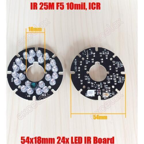2PCS/Lot 24pcs LED F5 10mil IR 10-25 Meters PCB Board Diameter 54x18mm Infrared Night Vision for Size 60 CCTV Bullet Camera Case