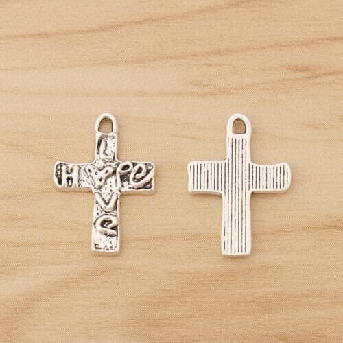 20 Pieces Tibetan Silver Cross Faith Hope Love Charms Pendants Beads for Necklace Bracelet Jewellery Making 21x15mm