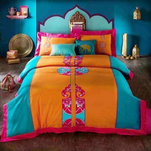 2015 Bohemia style embroidery Reactive Print 4Pcs bedding sets luxury include Duvet Cover Bed sheet Pillowcase King Queen size