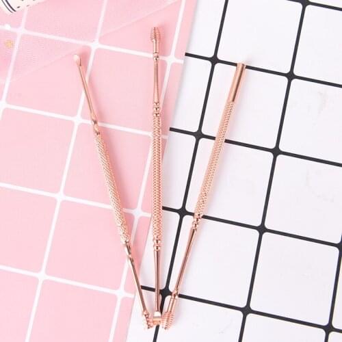 3Pcs/Set Stainless Steel Ear Pick Double-ended Earpick Ear Wax Curette Remover Ear Cleaner Spoon Spiral Ear Clean Tool