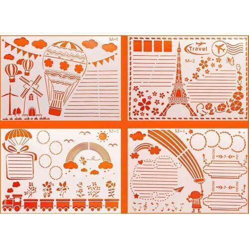 4pcs Primary school hollowed out kindergarten painting material special paper drawing hand account tool