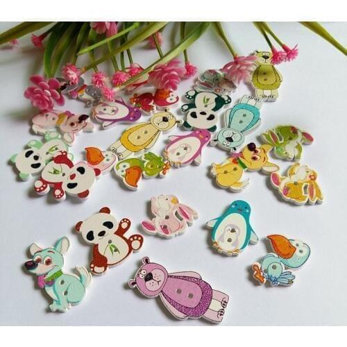 40Pcs 2 Holes Mixed Style Cartoons Wood Buttons Decorative Buttons Sewing Accessories Wooden Buttons Scrapbooking