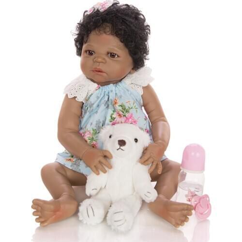 55 cm Full Body Silicone Reborn Doll Real Life black African babies girl doll For Xmas Gift Kid American doll