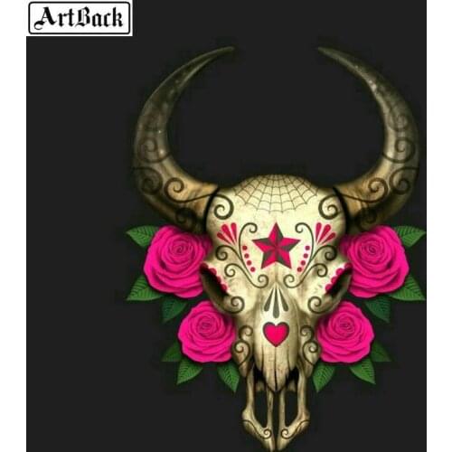 5d diy diamond painting cow skull rose full square sticker landscape mosaic rhinestone diamond embroidery crafts