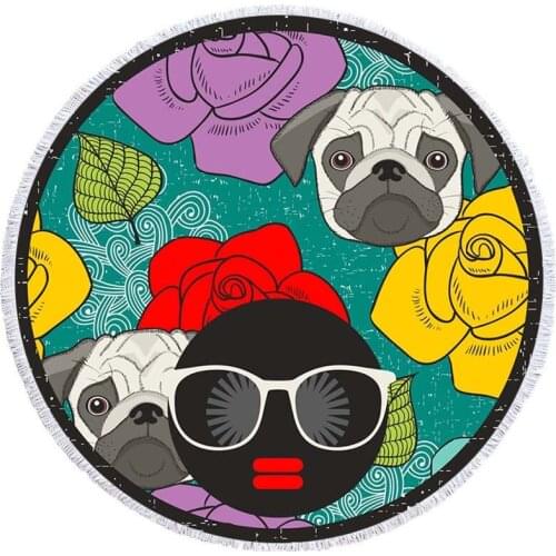 Free shipping Novelty Gift Retro Pop Art Woman Girl Pug Dog Rose Flower Large Sauna Spa Swim Bath Beach Towel Blanket Throw