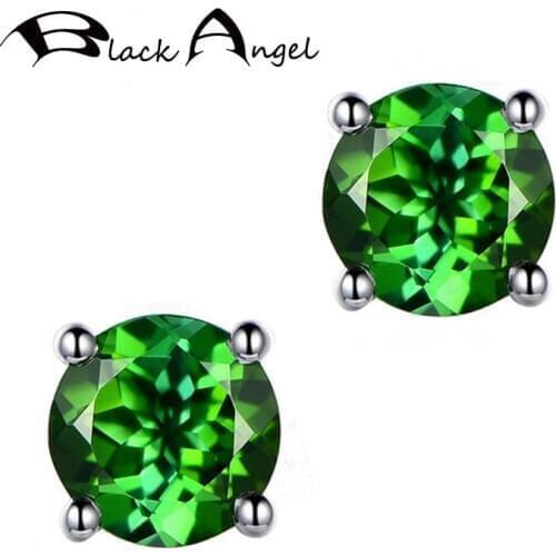 BLACK ANGEL 6MM Green Red Morgan Stone Topaz Ruby Sapphire Gemstone Stud Earrings for Women Fashion Jewelry Dropshipping
