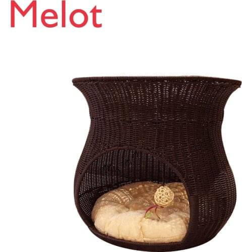 Black Rattan Double-Layer Cat Nest Cat Bed Cat Sofa Kennel Cat Climbing Frame Cat Rack Cat Scratch Trees Toy Convenient Family