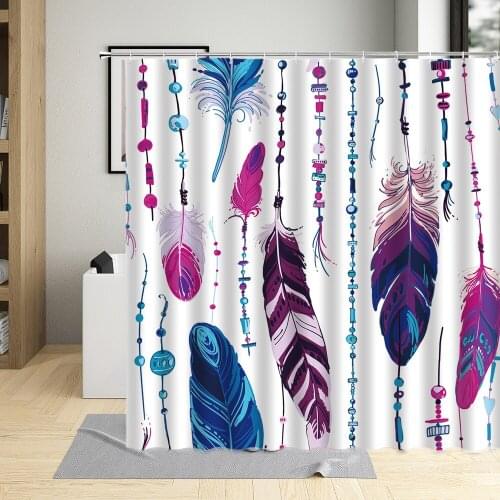 Ethnic Style Colorful Bird Feather Flower Shower Curtain Polyester Fabric Bathroom Decor Screens Bath Curtains With Hooks Art