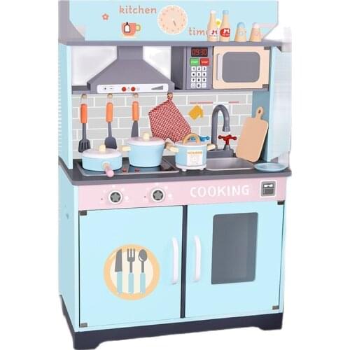 Wooden simulation large childrens sound and light kitchen play house set toys for boys and girls