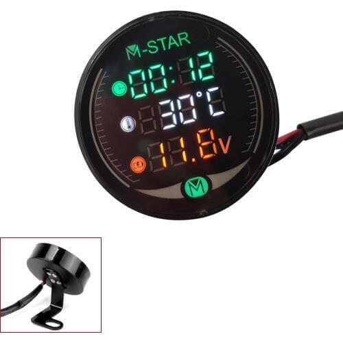 For Suzuki BURGMAN 400 HAYABUSA GSXR1300 B-KING Motorcycle Voltmeter Time Temperature LED 3-in-1 LED Digital Voltage Meter