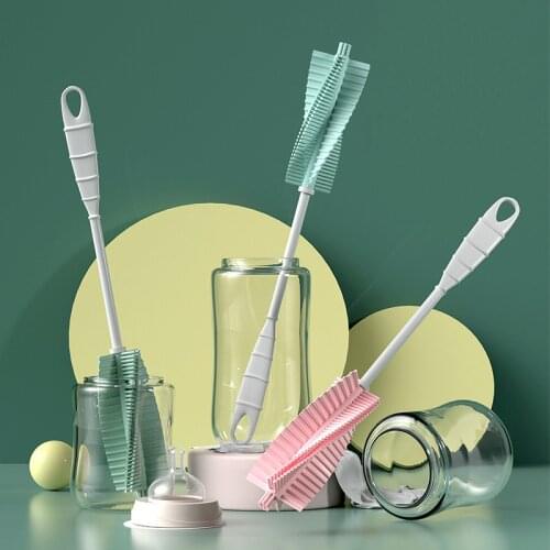 Elastic Silicone Cleaning Tool Milk Bottle Brush Long Handle Portable Baby Bottle Cup Cleaning Brush For Household Cup Scrubber