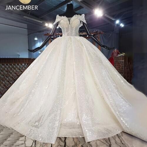 HTL1898 Luxurious And Elegant Charming Deep V-Neck Crystal Beading Wedding Dress 2020 Ball Gowns Short Sleeve