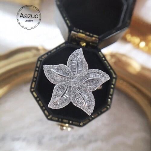 Aazuo 18K Solid White Gold Real Natrual Diamond 0.7ct H SI Ladder Star Ring Gift For Woman High Class Banquet Engagement Party