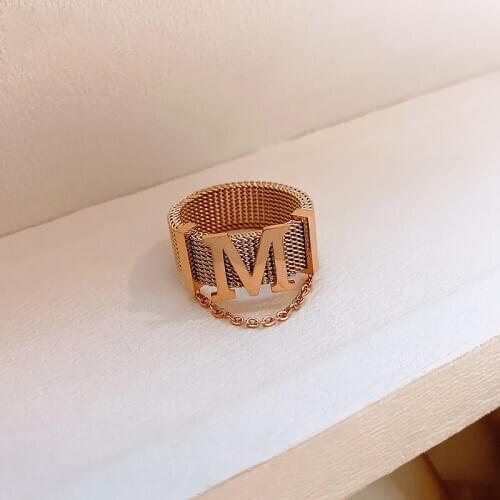 USTAR Titanium steel Letter M Rings for women Punk Fashion Jewelry Statement Finger Ring Female Anel gift