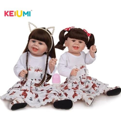 KEIUMI 22 Inch Smiley Long Straight Hair Reborn Boneca Girl Doll Well Packaged Dress Up Reborn Babies For Childrens Gift