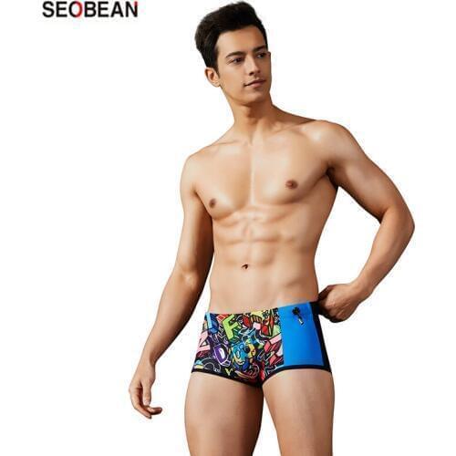SEOBEAN Mens Swimming Suits Fashionable Graffiti Beach Casual Swimwear Sports Hot Spring Swimming Trunks