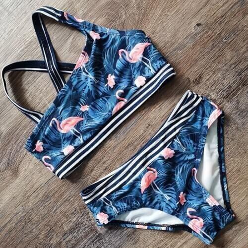 Girls Swimsuit Swimwear Kids Flamingo Girl Bikini Set 3-14 Years Childrens Bathing Suit Cross Back Girls Summer Beachwear 2021