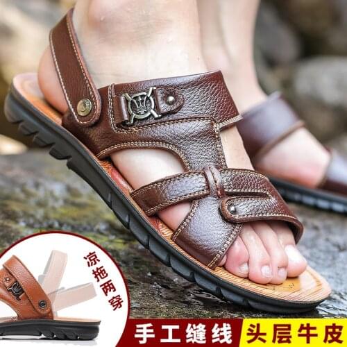 Summer new mens sandals mens leather sandals and slippers dual-purpose leather slippers