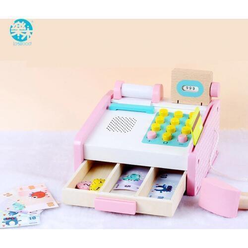 Logwood Baby Wooden toy Groceries Toys Real Life Cosplay Check out Stand Cash Register Play Game Educational toy for Children
