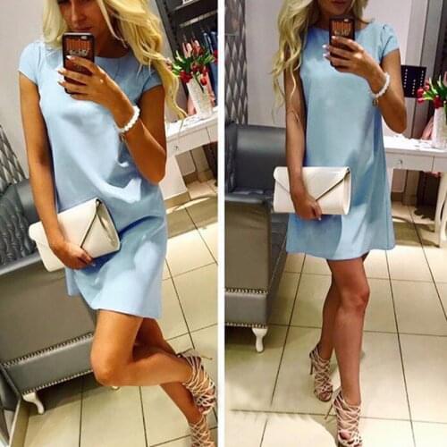 2020 Women New Summer Fashion Casual Loose Dress Mini T Shirt Solid O-neck Short Sleeve Elegant Sexy Party Feminina Vestidos