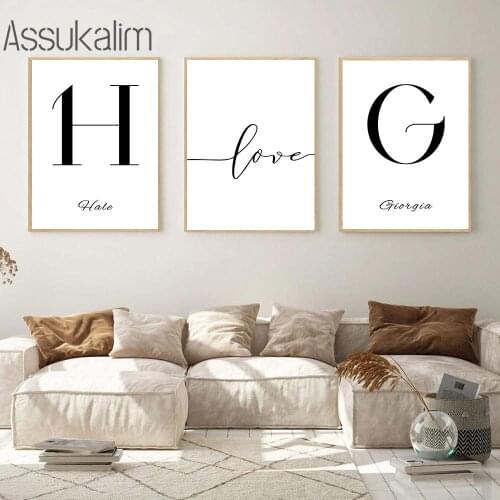 Minimalist Painting Custom Name Poster Hand In Hand Print Black And White Canvas Prints Nordic Wall Pictures Living Room Decor