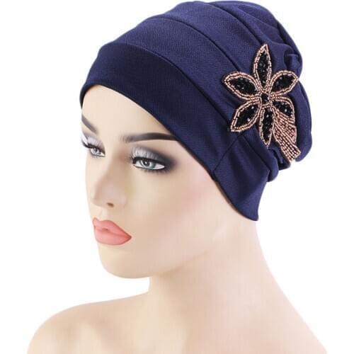 Fashion Turbans Hat for Women Rhinestone Hijab Bonnet Muslim Headscarf Hairloss Turban Female Headwear Accessories