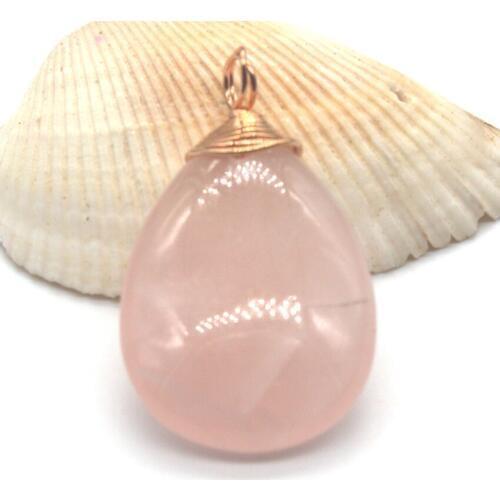 Trendy-beads Light Yellow Gold Color Natural Rose Pink Quartz Water Drop Pendant For Female Jewelry