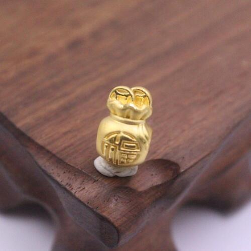 New Pure 24K 3D Yellow Gold Bead 14x9mm Lucky Bag With Lots Of COINS Bead 0.92g