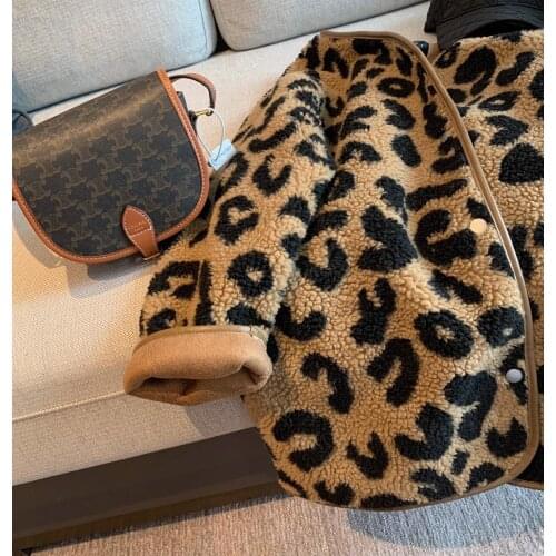 Leopard print coat imitation lamb hair female spring and autumn new style loose thick mid-length fur one plush small