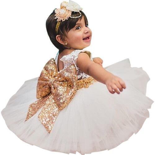 2018 Bow Sequin Baby Girl Dress 3M-24M 1 Years Baby Girls 1st Birthday Dresses Vestido 4 Colors Christening party princess dress