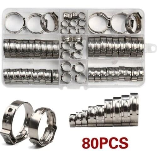 45/80pcs Single Ear Stepless Fuel Clamp Worm Drive Fuel Water Hose Clamps Stainless Steel Hose Clamps 7-23.5mm for Sealing