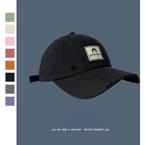 Moon Sticker Hat Women Wear Gray Ripped Caps In Summer Best-selling Mens and Womens Trendy Industrial Style Baseball Caps