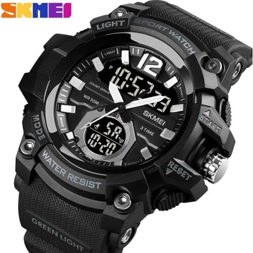 SKMEI Watch Men Shockproof Waterproof Digital Mens Wristwatches 3 Time Outdoor Sports Watches LED Alarm Clock reloj hombre